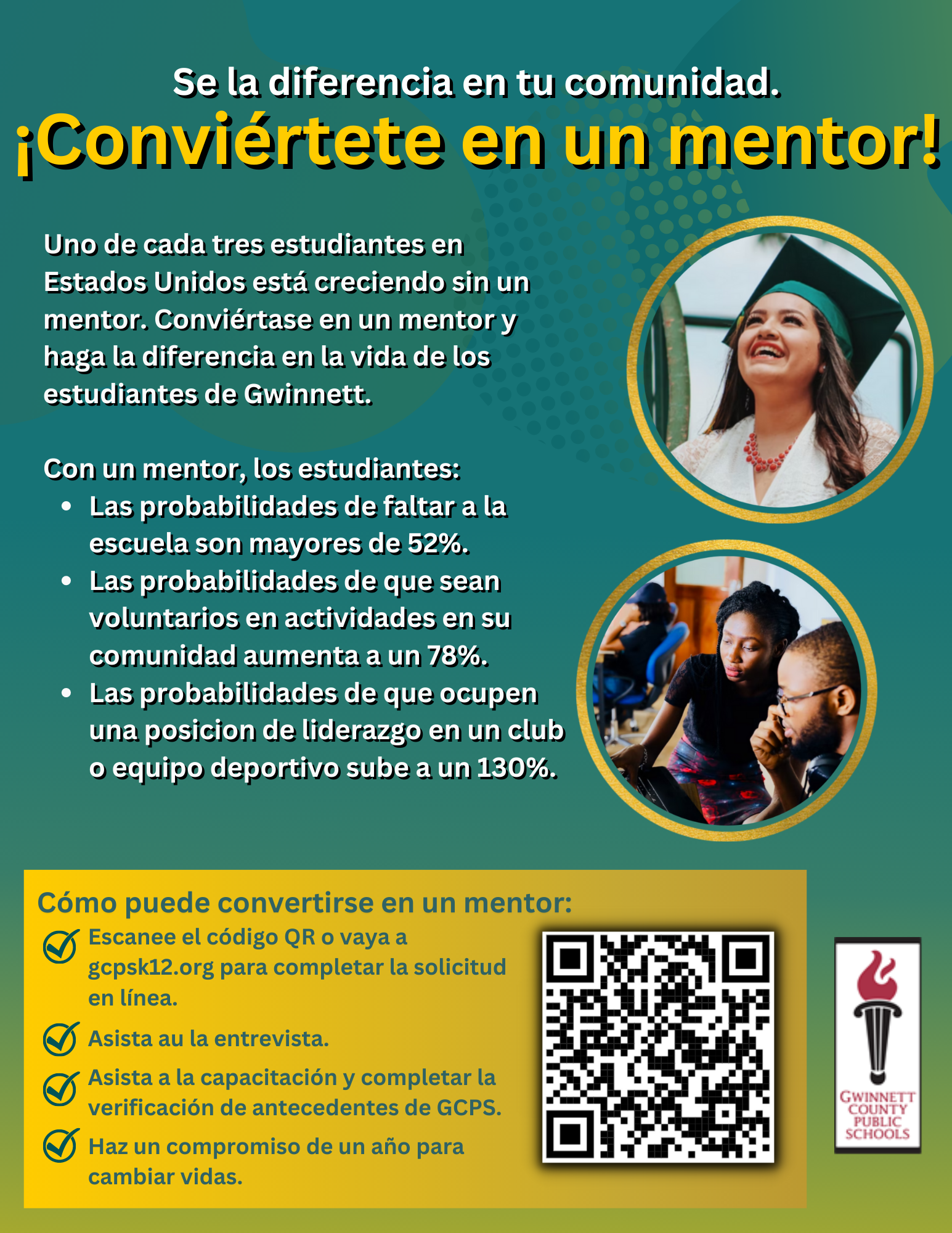 How to become a mentor:  scan QR code or go to gcpsk12.org